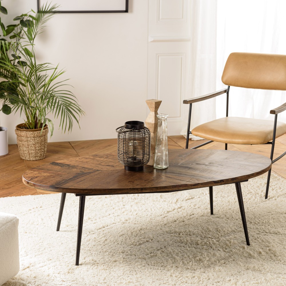 KIARA Oval Coffee Table, 135x70 cm, Herringbone Top - Secondhand