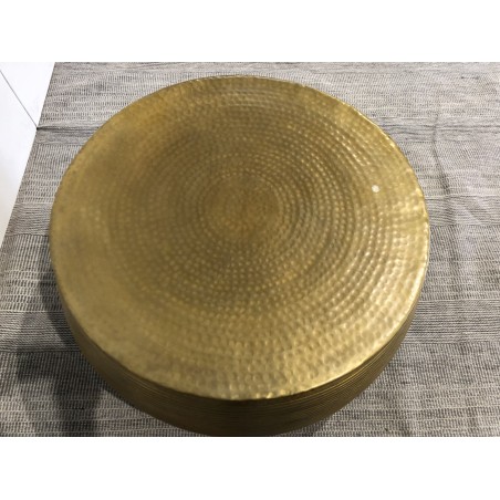 SECONDE MAIN - Table basse ronde 89x89cm aluminium doré piètement graphique