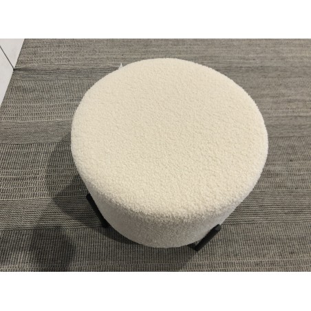 SECOND-HAND - Round stool 40x40cm white bouclé fabric with black metal legs