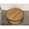 Table basse en bois 80.5cm avec tablette en rotin | Seconde Main