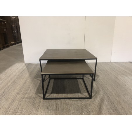SECONDE MAIN - Set de 2 tables gigognes carrées aluminium doré pieds métal