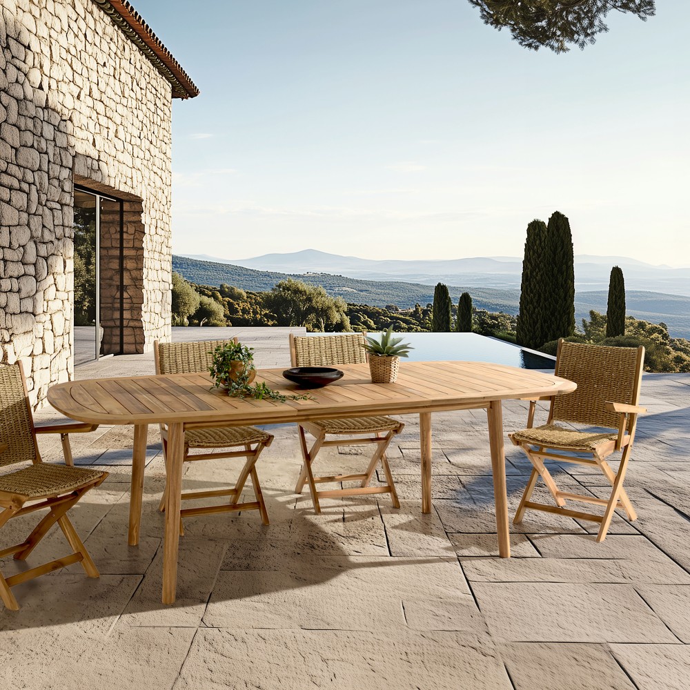 Table de jardin extensible en bois d'acacia huilé 180/240x110cm | SECONDE VIE