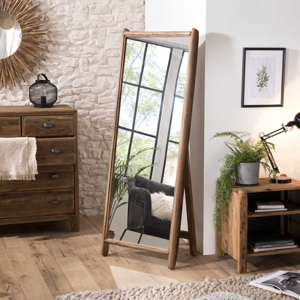 Miroir sur pieds en bois recyclé | Seconde Main