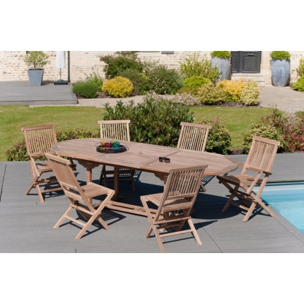 FUN Garden Table for 8/10 People - Extendable Oval 180/240*100 cm - Teak Wood