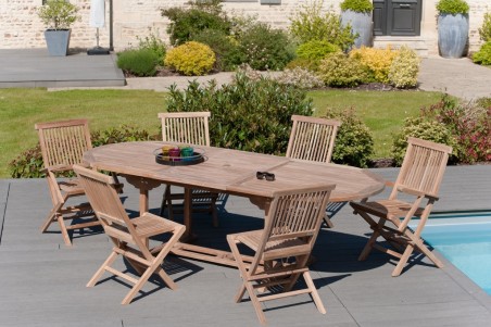 FUN Garden Table for 8/10 People - Extendable Oval 180/240*100 cm - Teak Wood