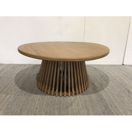 Tavolino rotondo D80 decoro e rovere naturale piede scanalato - SYA