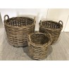 KALLY - Set of 3 Round Storage Baskets in Natural Rattan