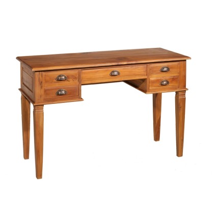 SECOND-HAND - Brown teak wood desk with 5 drawers