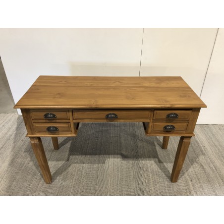 SECOND-HAND - Brown teak wood desk with 5 drawers