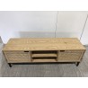 Meuble TV en bois 2 portes cannage naturel pieds métal noir | Seconde main