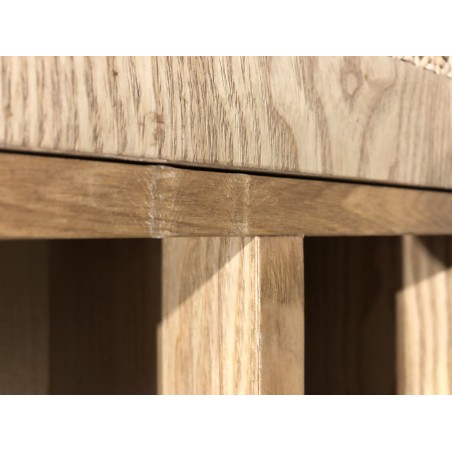 Meuble TV en bois 2 portes cannage naturel pieds métal noir | Seconde main