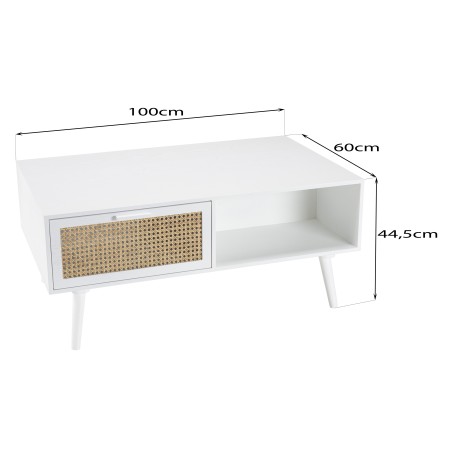 SMANDY White Coffee Table with 2 Drawers and 1 Niche