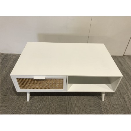 SMANDY White Coffee Table with 2 Drawers and 1 Niche