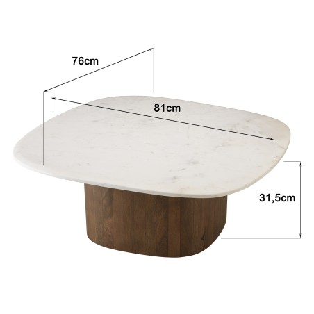 Table basse 80x75 cm plateau en marbre blanc | Meubles Macbane