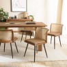 MARCEL Set of 2 Mango Wood Chairs - Padded Leather Seat & Rattan Backrest