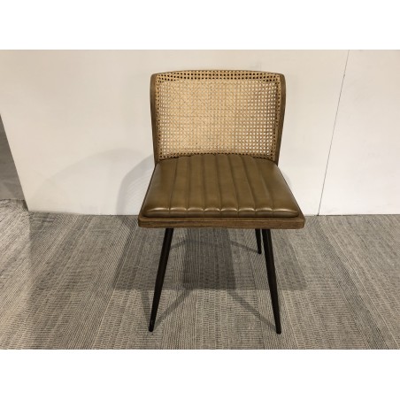 Chaise manguier assise matelassée cuir dossier rotin - SECONDE MAIN