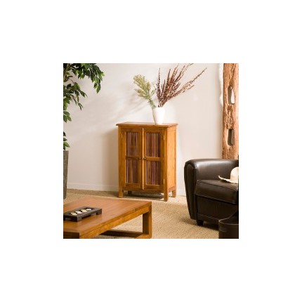 API - Meuble marron 2 portes persiennes bois Teck