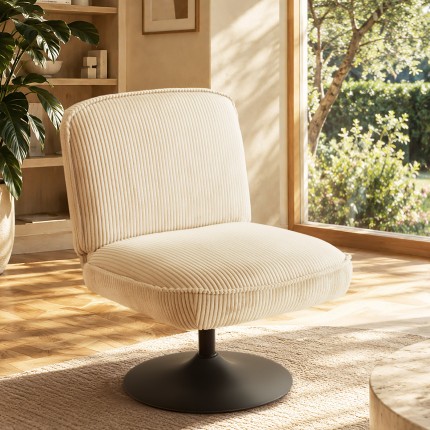 Poltrona girevole in velluto a coste beige AGATHE | Macabane