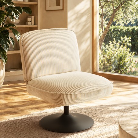 Fauteuil pivotant en velours côtelé beige AGATHE | Macabane