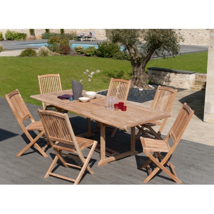 Table de jardin en bois Teck extensible 8/10 personnes