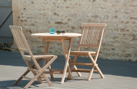 FUN Round Folding Garden Table for 2 People - Teak - 80 x 80 cm
