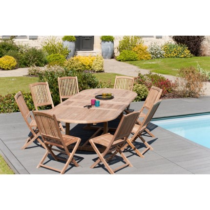 Table de jardin ovale en bois de teck - 10/12 personnes