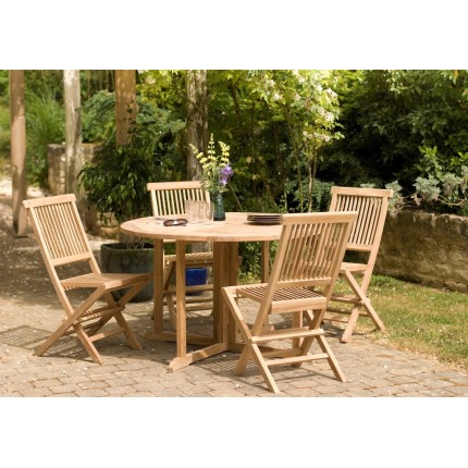 Ensemble de jardin en bois teck 4/6 pers - Table ronde et chaises