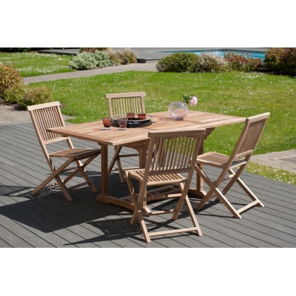 Table de jardin en bois Teck - 4/6 personnes - extensible