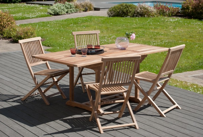 Table de jardin en bois Teck - 4/6 personnes - extensible Table de jardin en bois Teck - 4/6 personnes - extensible