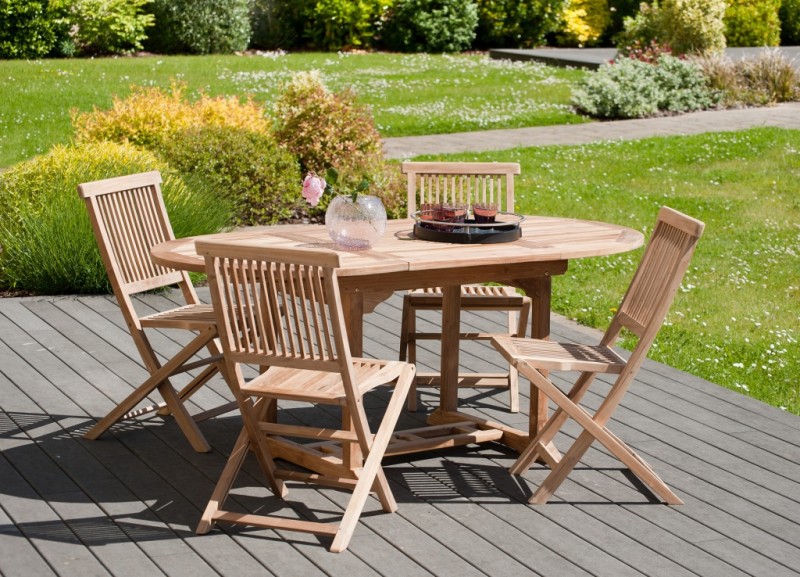 Table de jardin ovale extensible en bois Teck - 120/180 x 90 cm Table de jardin ovale extensible en bois Teck - 120/180 x 90 cm