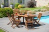 MAEVA Oiled Teak Wood Garden Furniture Set for 4/6 People - Extendable Oval Table & 6 Chairs