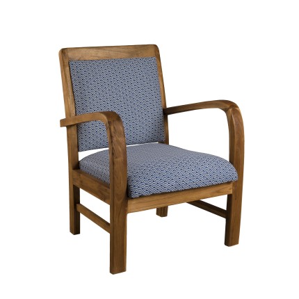 Fauteuil WALLY bois teck tissu bleu - Style scandinave