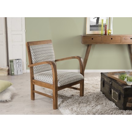 Fauteuil WALLY bois teck tissu vert scandinave