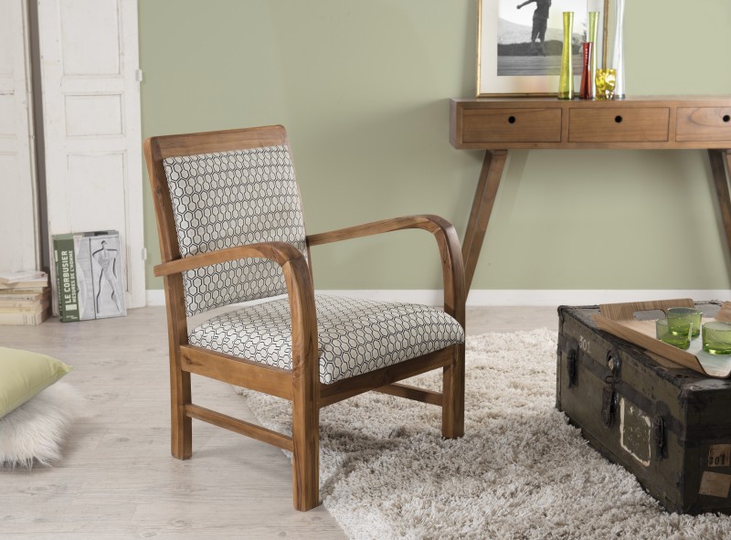 Fauteuil WALLY bois teck tissu vert scandinave Fauteuil WALLY bois teck tissu vert scandinave