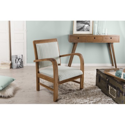 WALLY Teak Armchair with Light Blue 'Petal' Fabric