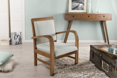 WALLY Teak Armchair with Light Blue 'Petal' Fabric
