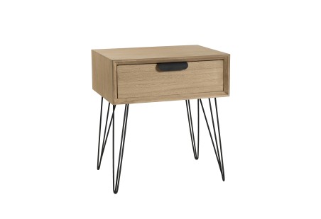 MARGAUX - Natural Wood Bedside Table with Black Metal Hairpin Legs