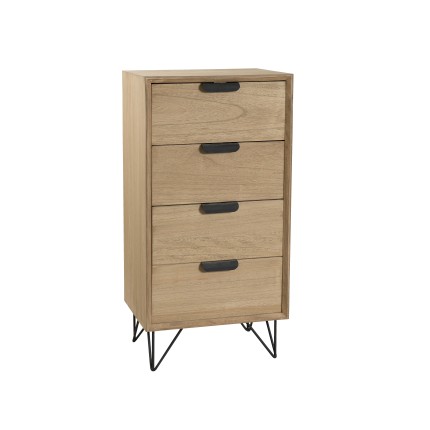 MARGAUX - Natural Wood 4-Drawer Chiffonier with Black Metal Hairpin Legs