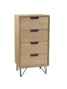 MARGAUX - Natural Wood 4-Drawer Chiffonier with Black Metal Hairpin Legs