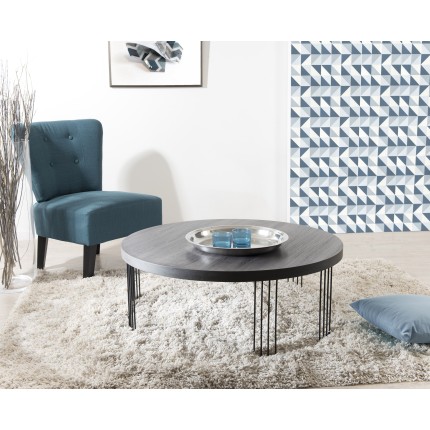 JULIA Round Coffee Table 95x95cm Dark Grey Wood Top Black Metal Legs