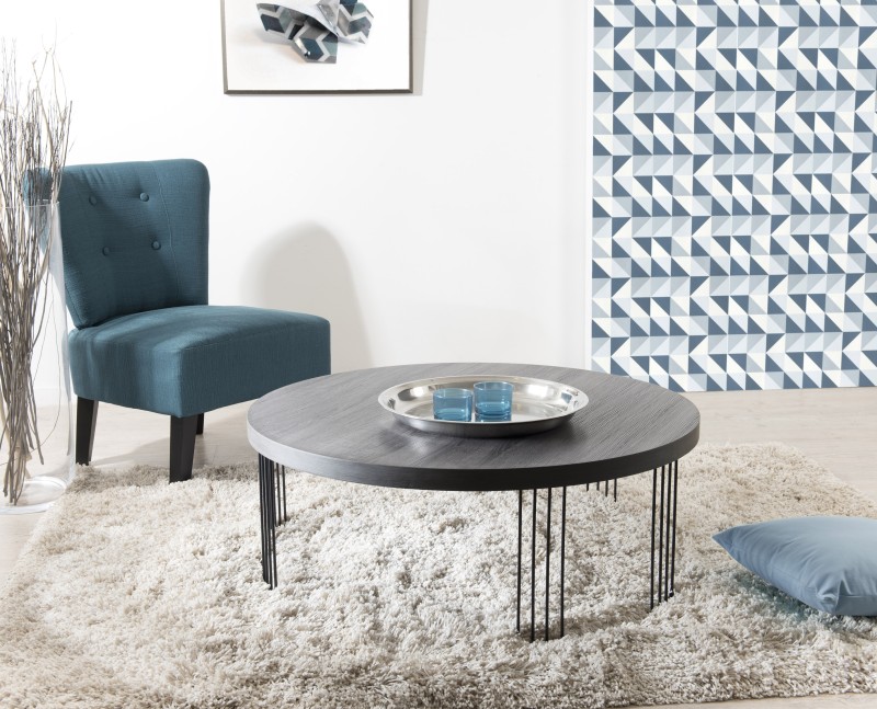Table basse ronde JULIA 95x95cm bois gris foncé