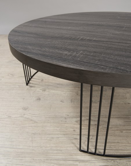 JULIA Round Coffee Table 95x95cm Dark Grey Wood Top Black Metal Legs