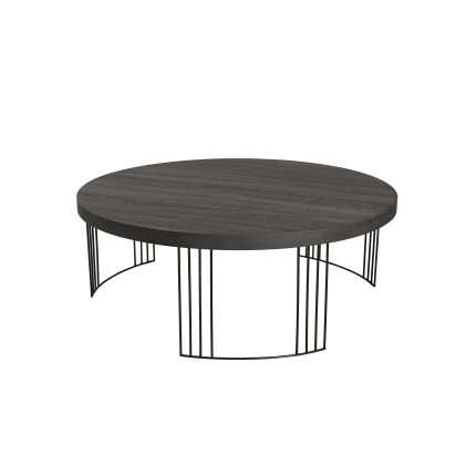 JULIA Round Coffee Table 95x95cm Dark Grey Wood Top Black Metal Legs