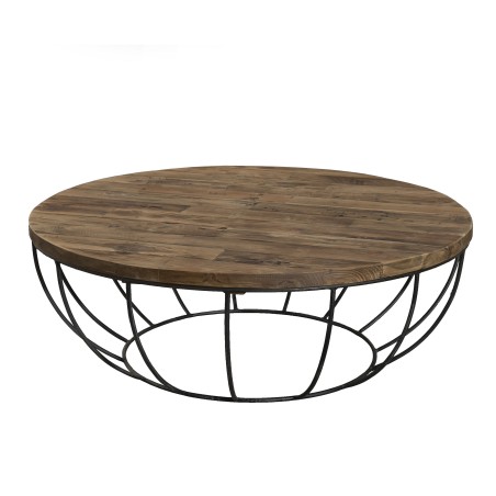 Table basse SIXTINE - Teck recyclé et métal noir 100x100cm