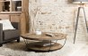 Table basse ronde SIXTINE en teck recyclé et métal noir