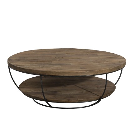 Table basse ronde SIXTINE en teck recyclé et métal noir