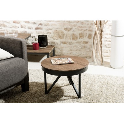 Table basse ronde d'appoint SIXTINE 50x50cm teck recyclé