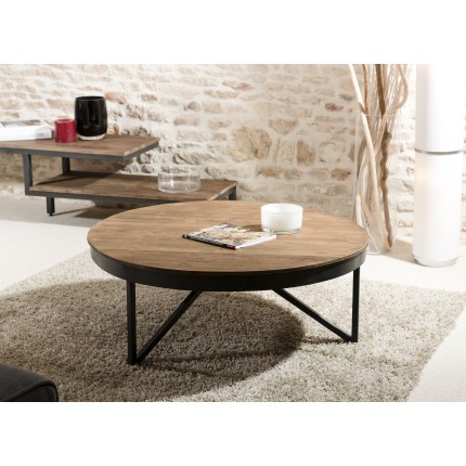 Table basse ronde SIXTINE en teck recyclé 90x90cm