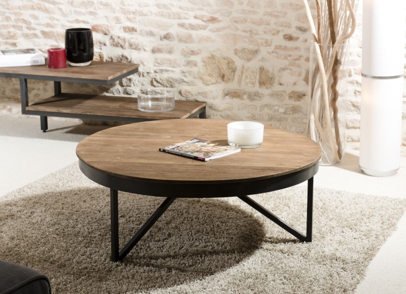 Table basse ronde SIXTINE en teck recyclé 90x90cm Table basse ronde SIXTINE en teck recyclé 90x90cm