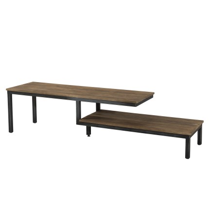 SIXTINE TV Stand - 2 Shelves Recycled Teak Top Black Metal Legs